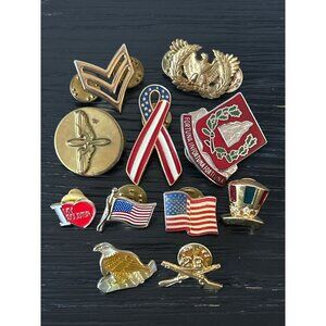 VTG Military and Patriotic Lapel Pins Lot-of-11 Flags Eagles Uncle Sam USA